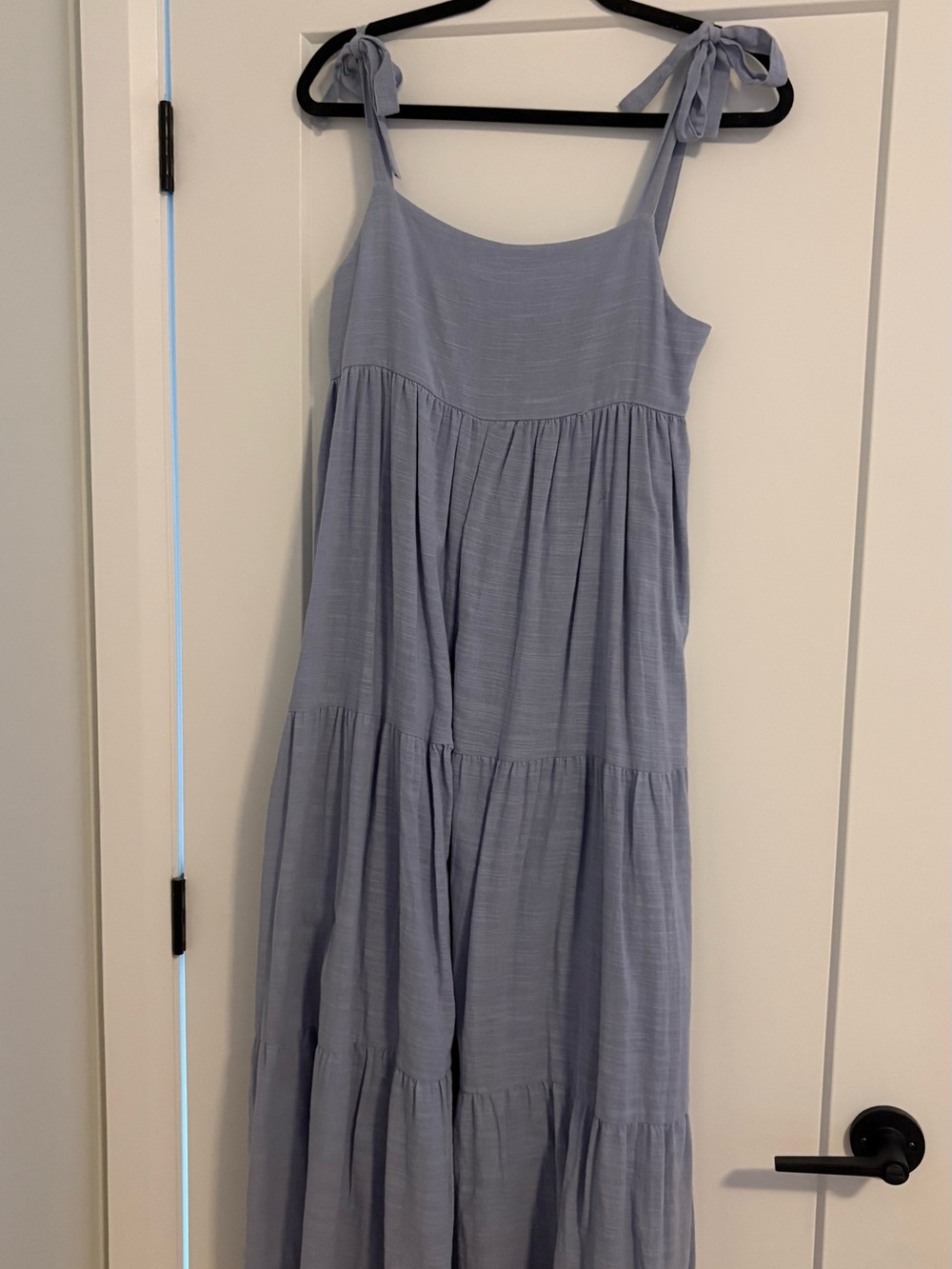 Zara Light Blue Tie-Shoulder Tiered Maxi Dress